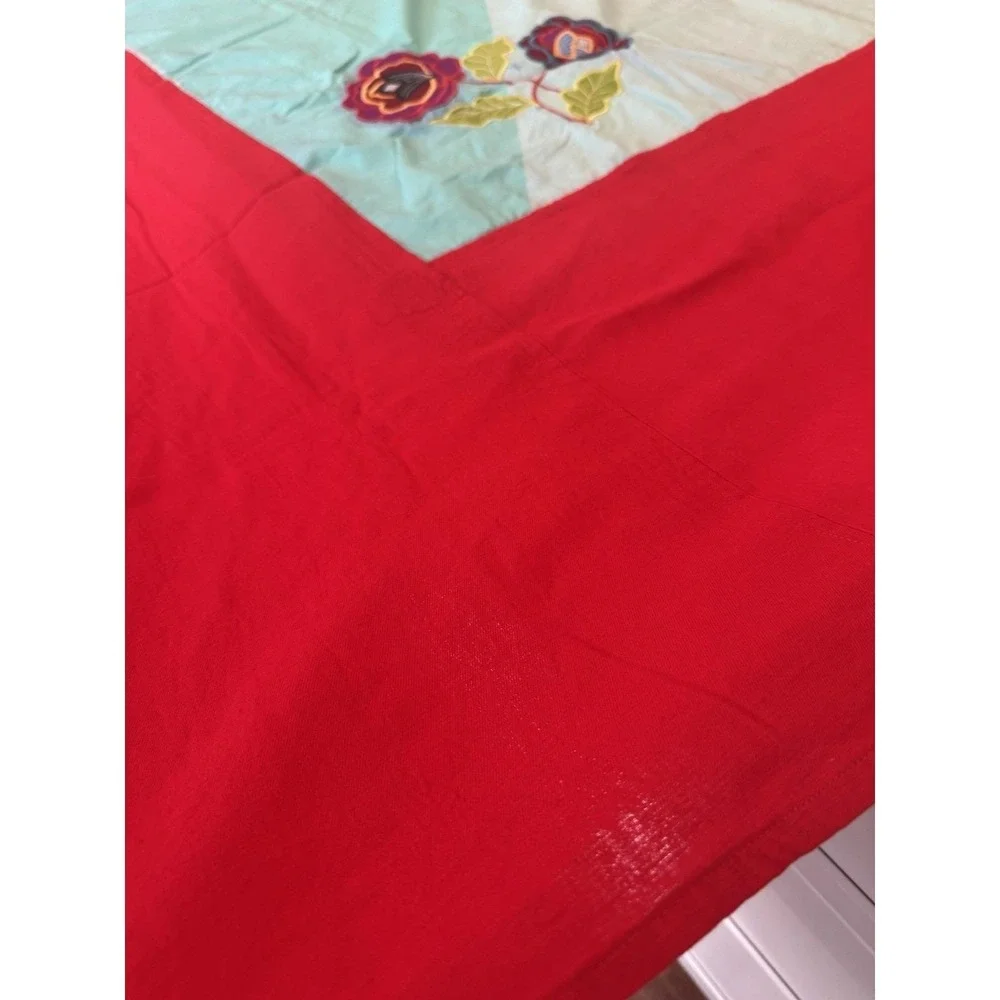 Handmade Indian Applique Cotton Bedspread 84x94 2 Pillowcases Floral Boho